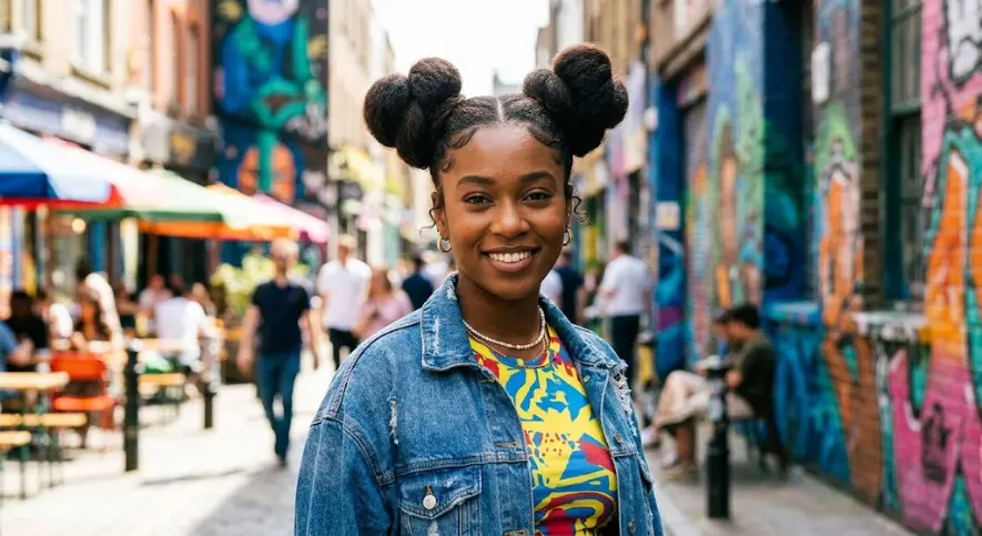 Playful Double Space Buns for Long Thick Hair