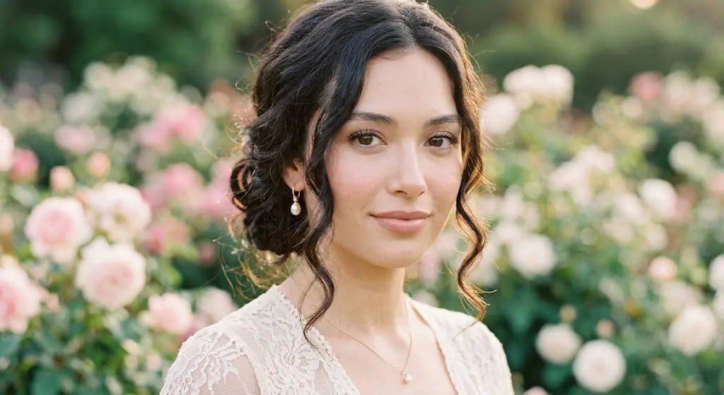 Soft Face Framing Romantic Bun with Curled Tendrils